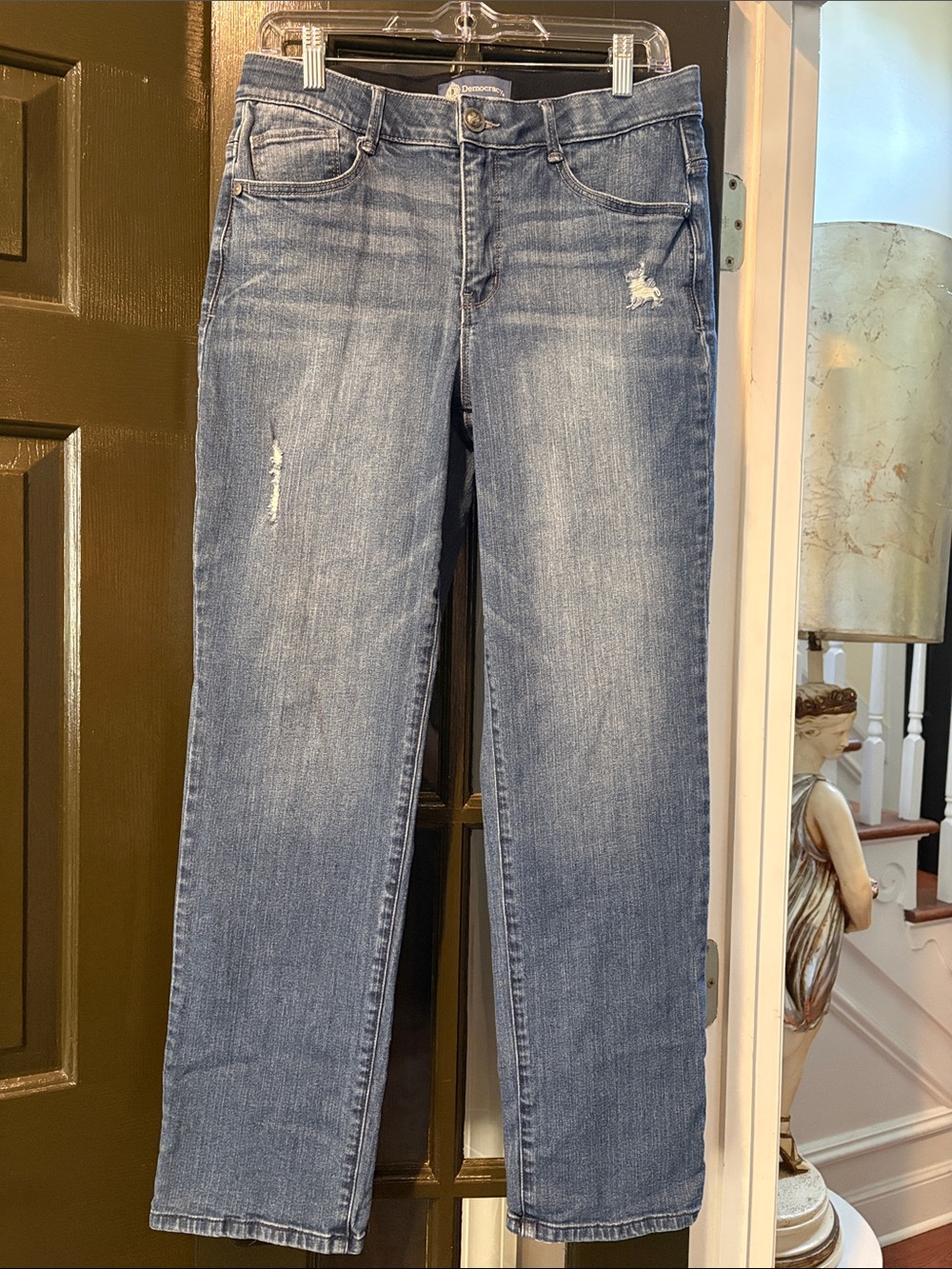 Democracy Light Blue Straight Leg Distressed Jeans